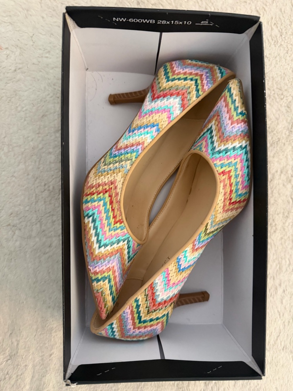 Nine West Multicolor Chevron Pointed-Toe Heels with Tan Trim